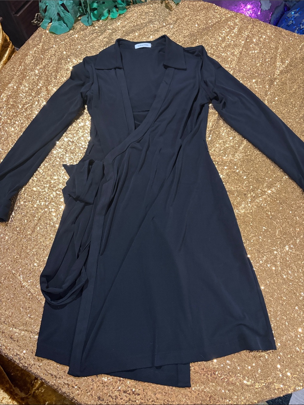 Calvin Klein Black Long-Sleeve Wrap Dress